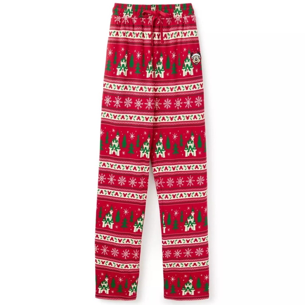 Disney Parks Santa Mickey Mouse Icon Christmas Fair Isle Pajama Pants Red M '25